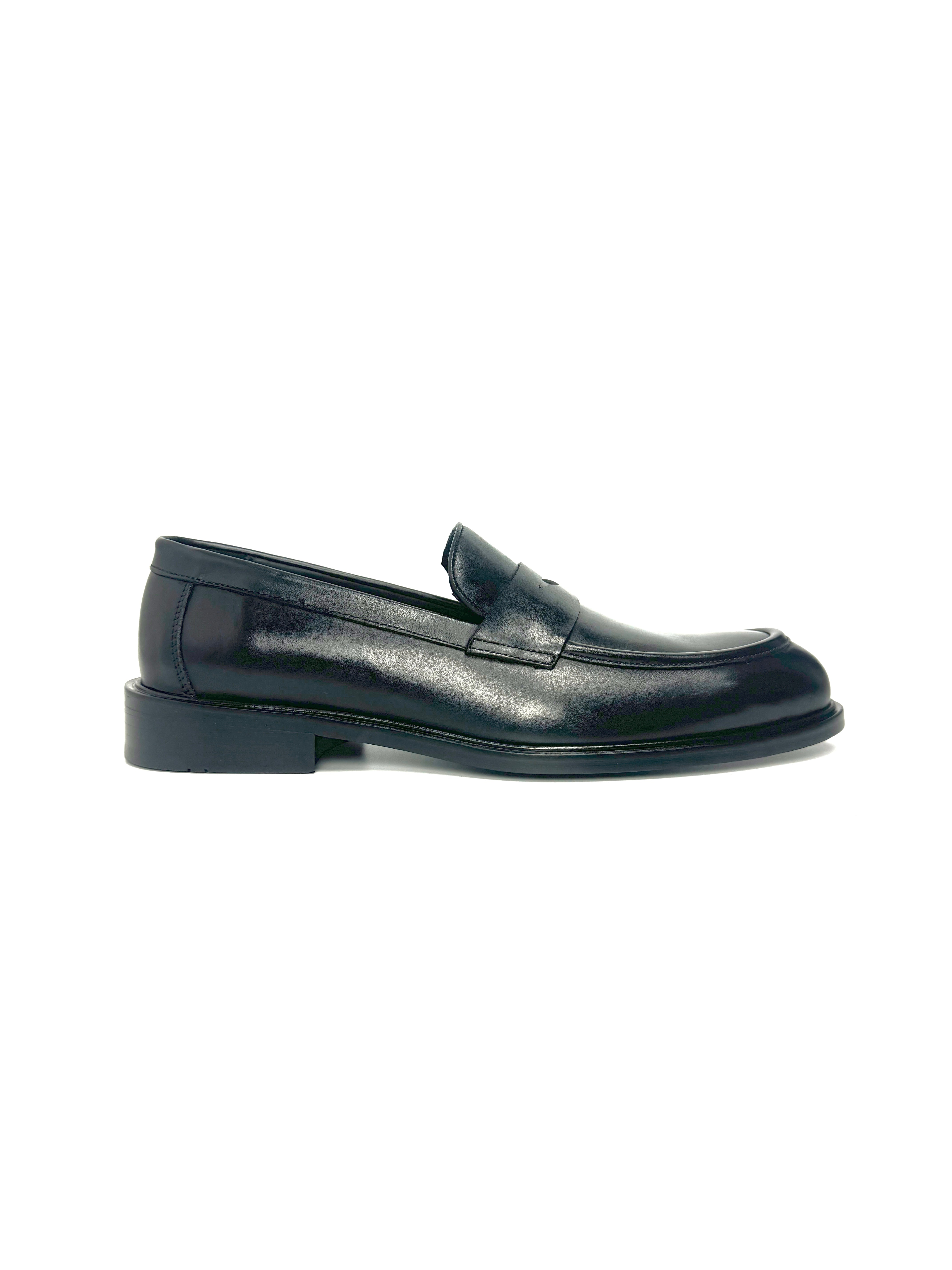 Silingech Black Calf Leather Penny Loafers