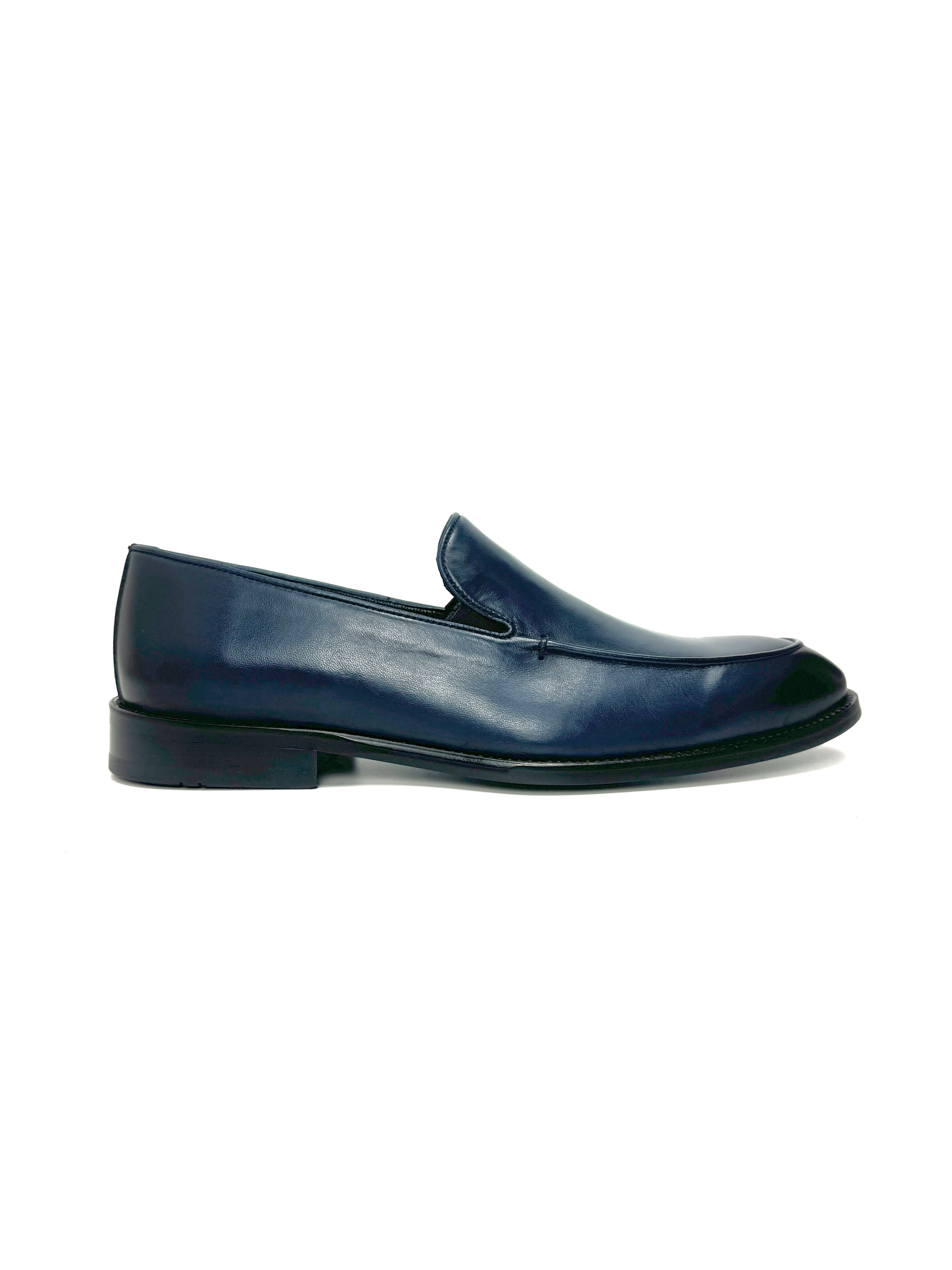 Silingech Navy Blue Calf Leather Slip-On Loafers