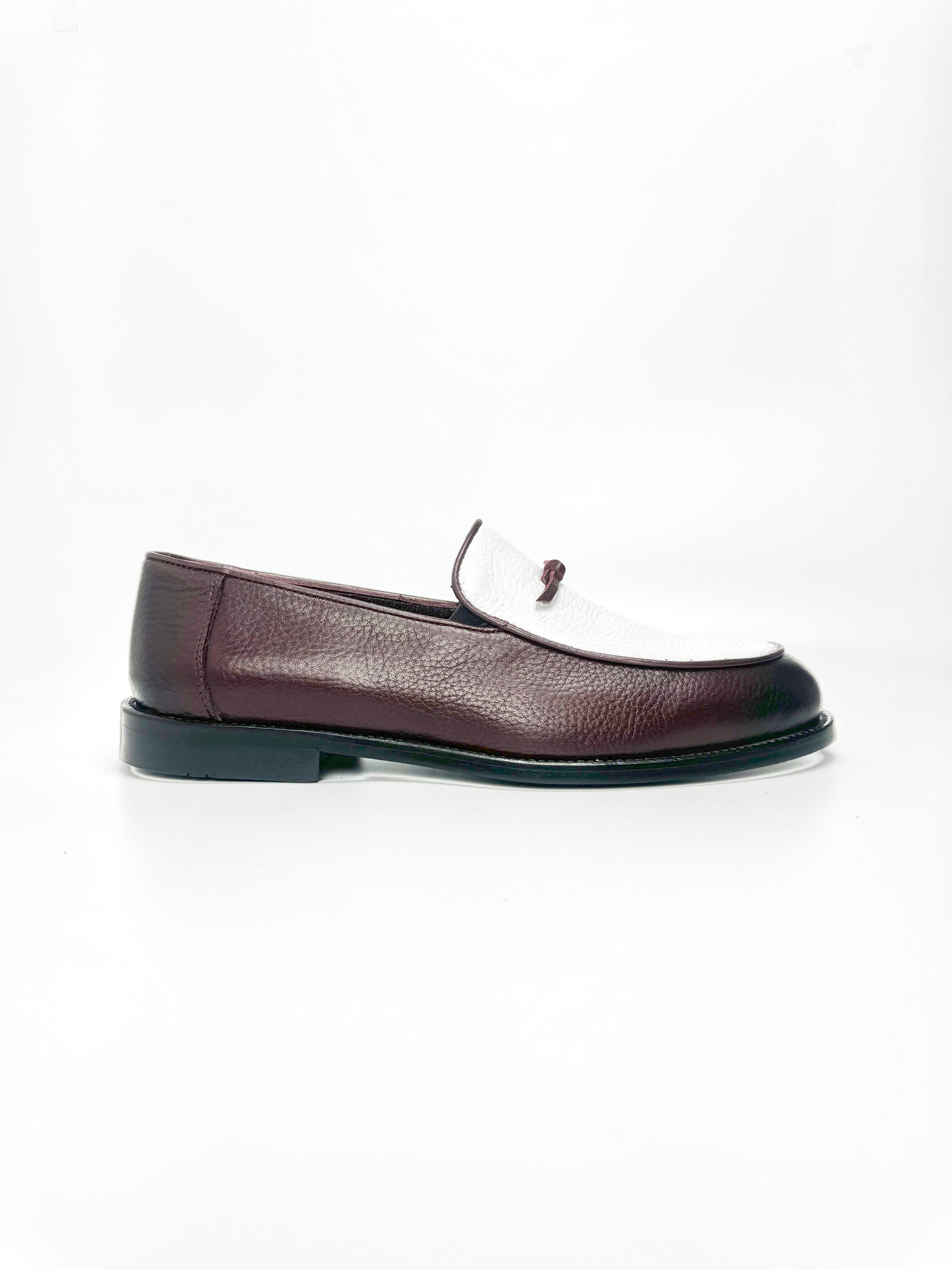 Silingech Textured Burgundy & White Calf Leather Tassel Loafers