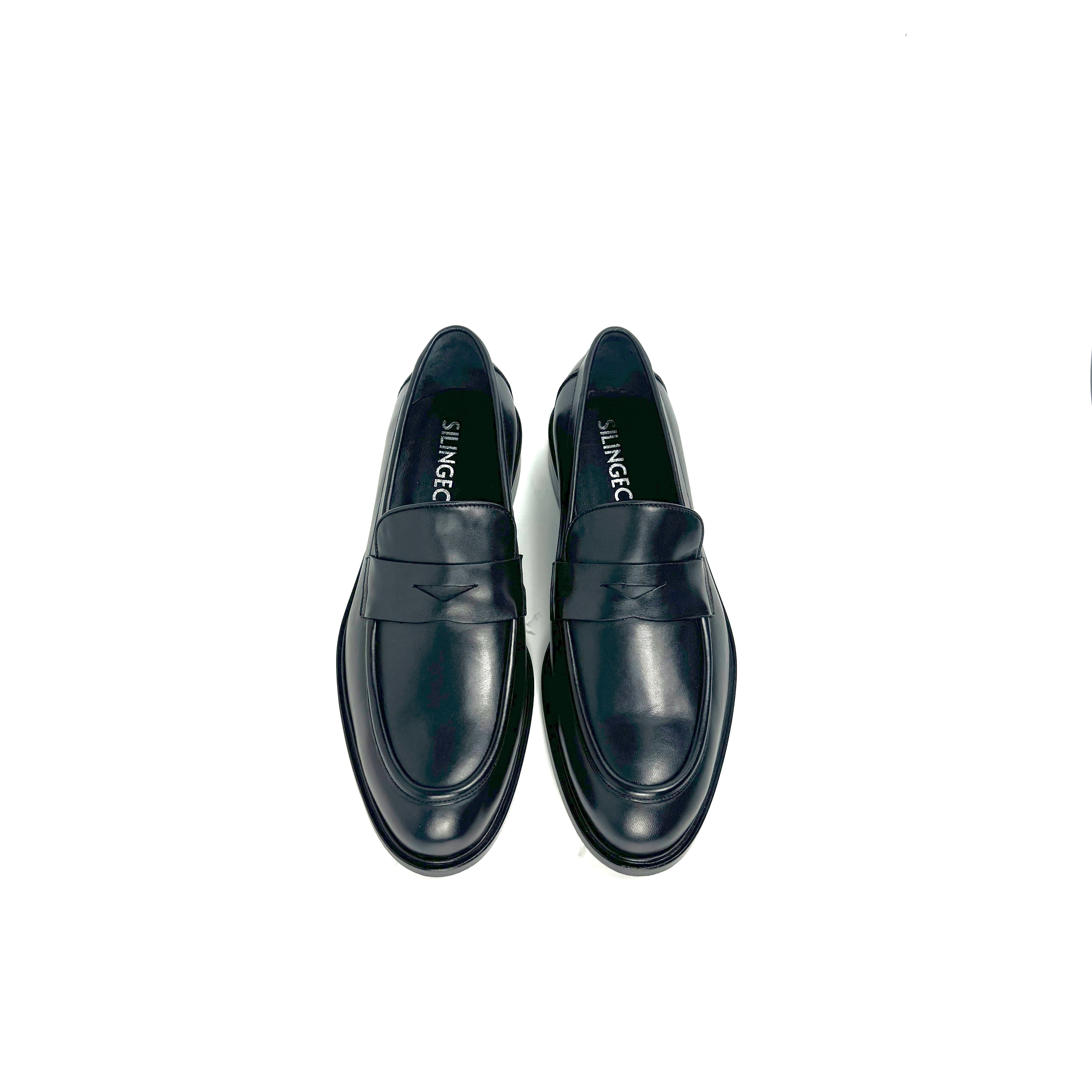 Silingech Black Calf Leather Penny Loafers