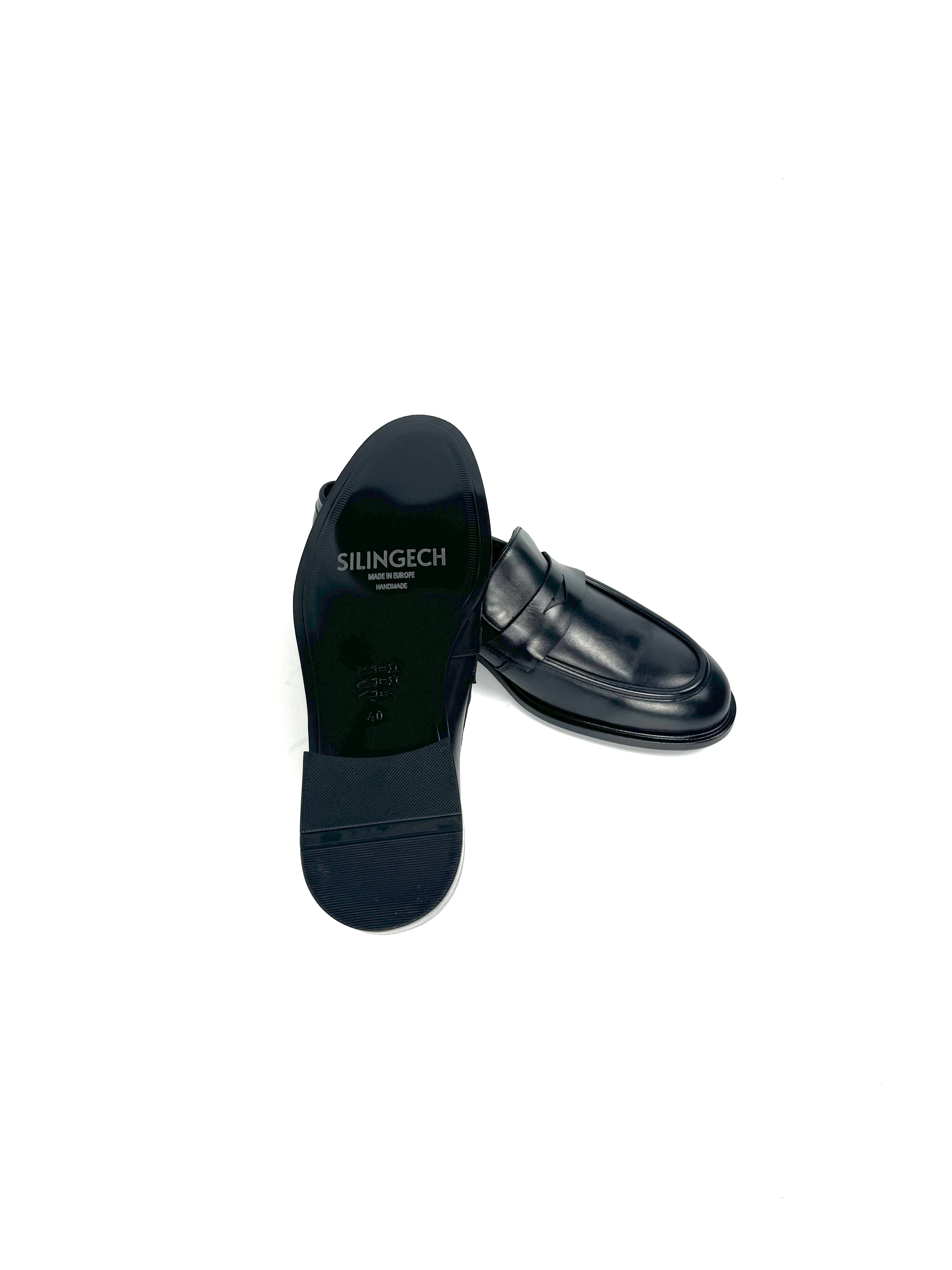 Silingech Black Calf Leather Penny Loafers