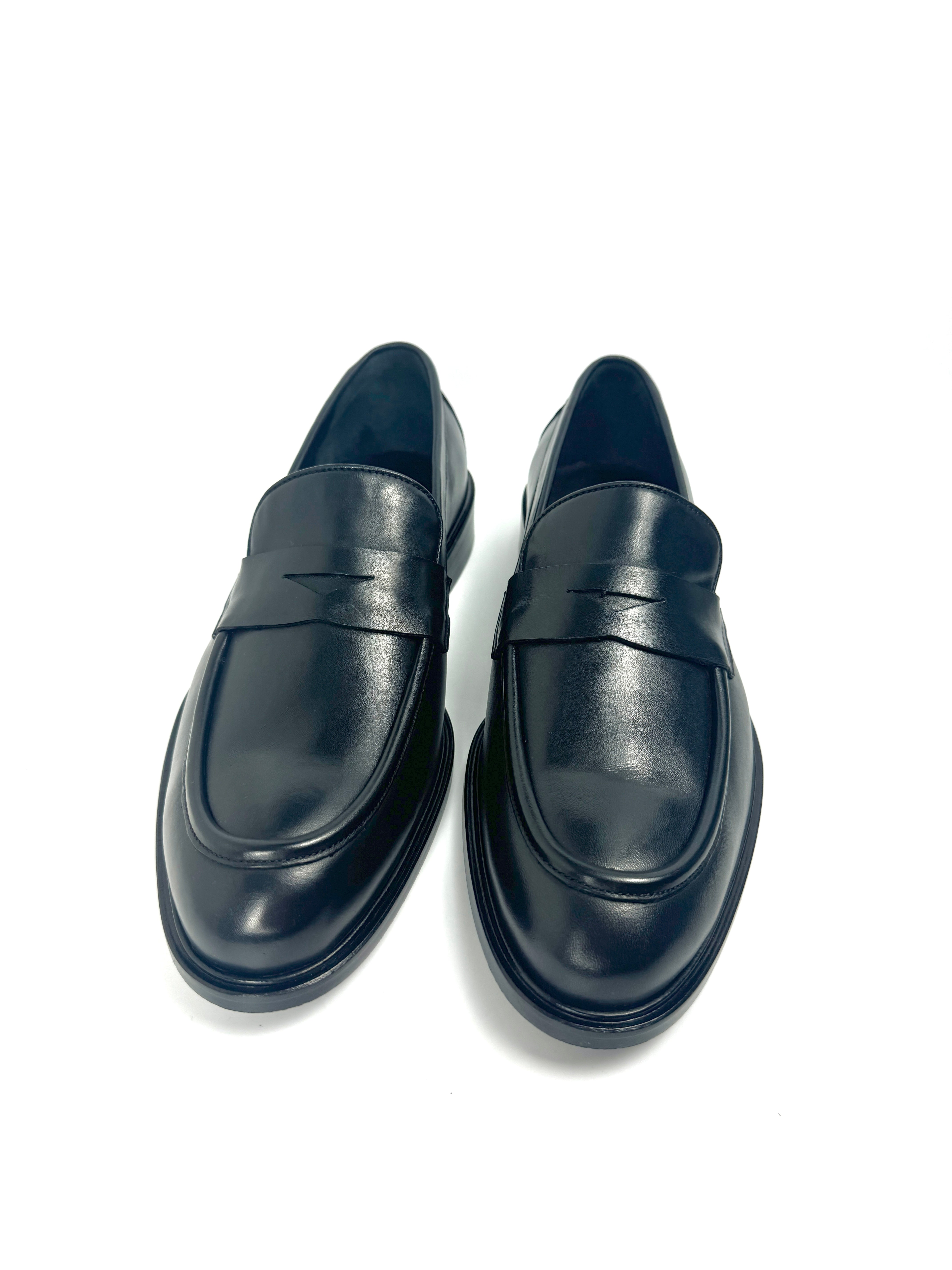 Silingech Black Calf Leather Penny Loafers