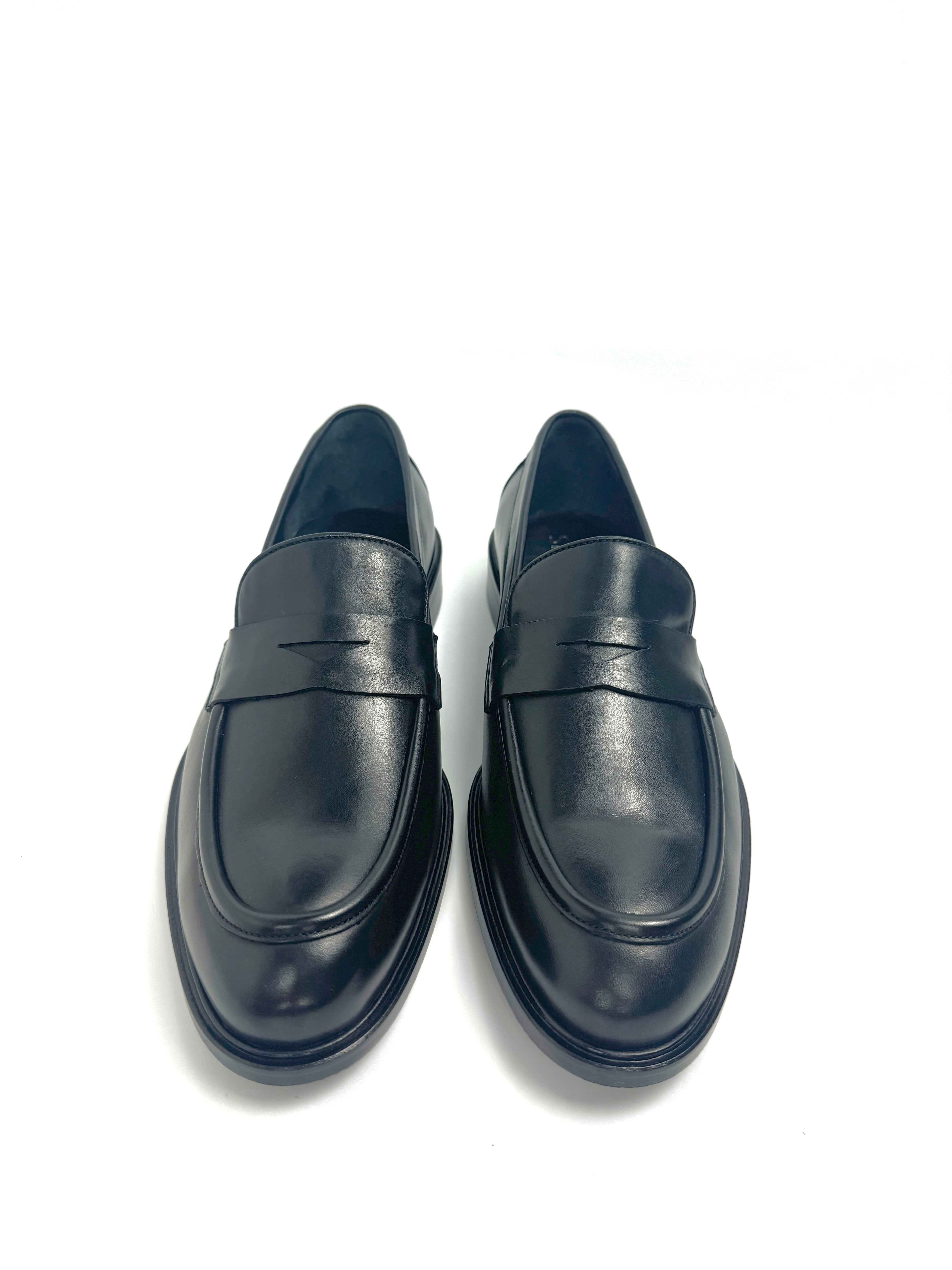 Silingech Black Calf Leather Penny Loafers