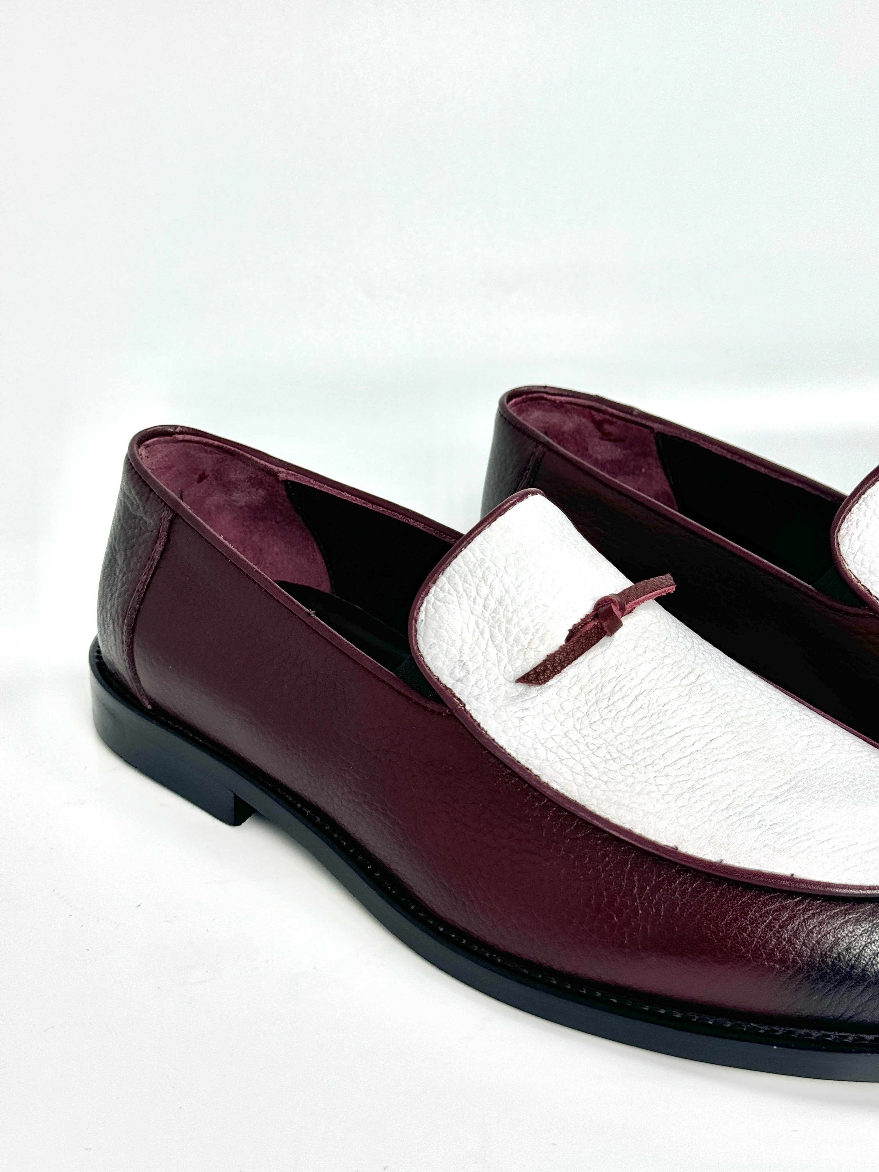 Silingech Textured Burgundy & White Calf Leather Tassel Loafers