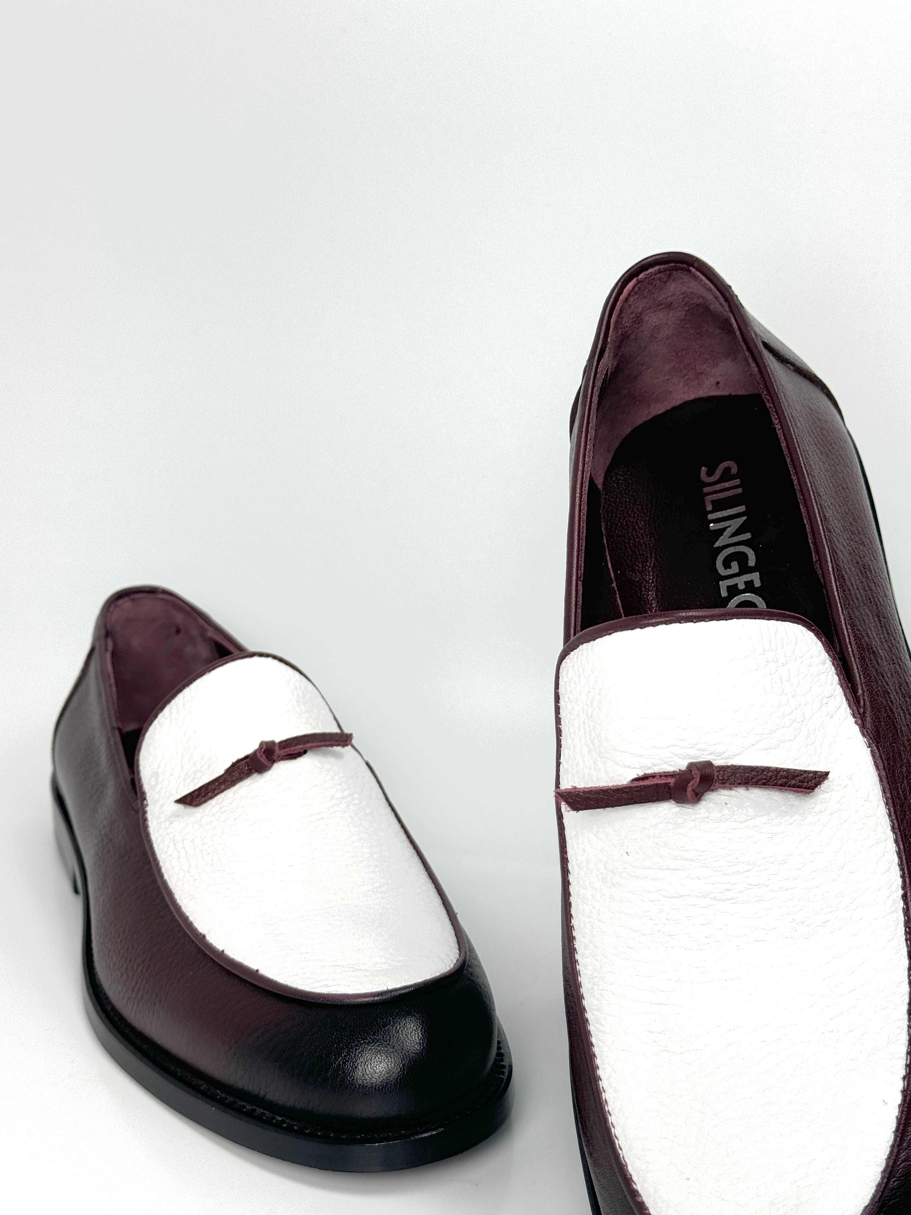 Silingech Textured Burgundy & White Calf Leather Tassel Loafers