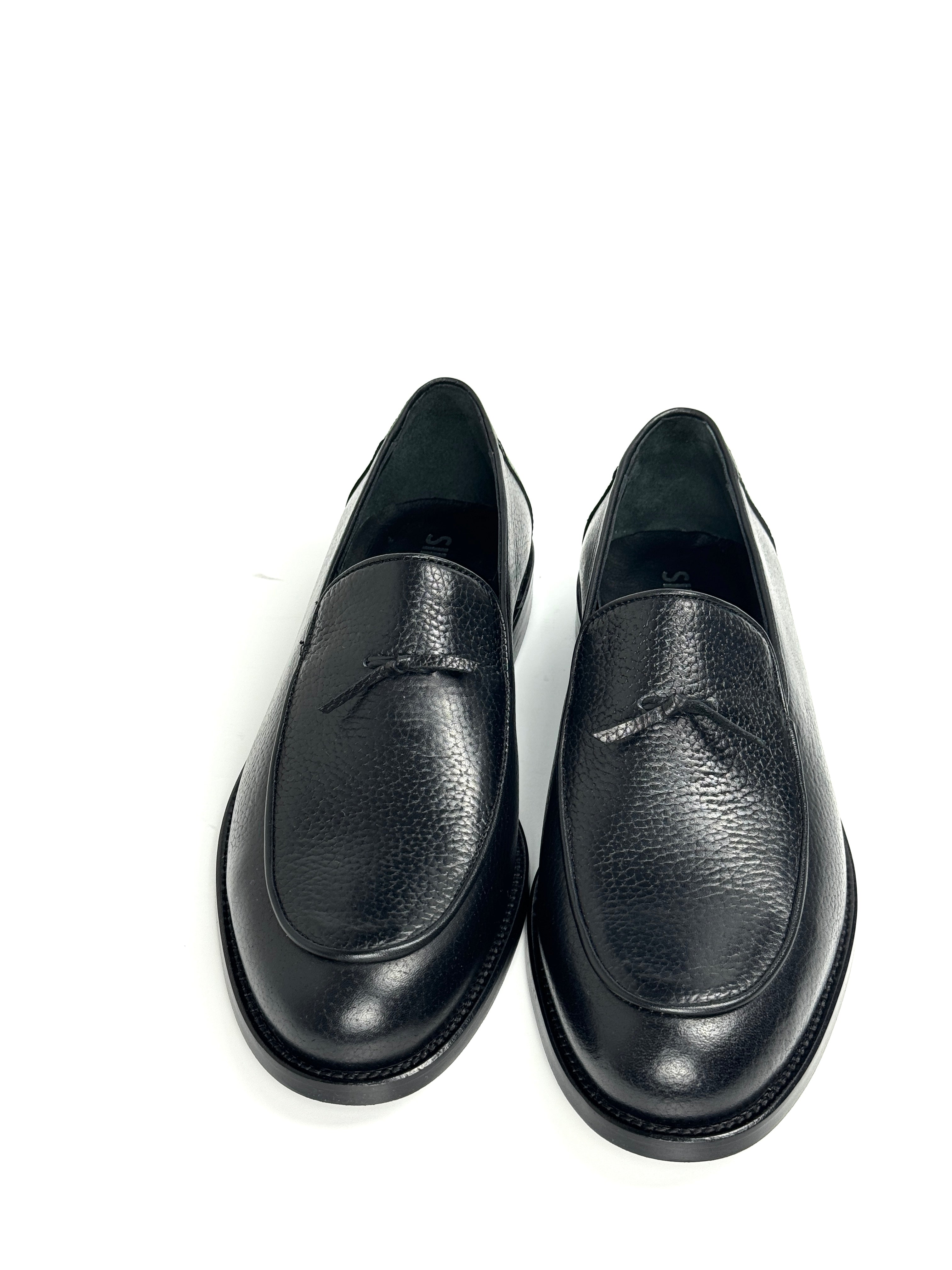 Silingech Textured Black Calf Leather Tassel Loafers