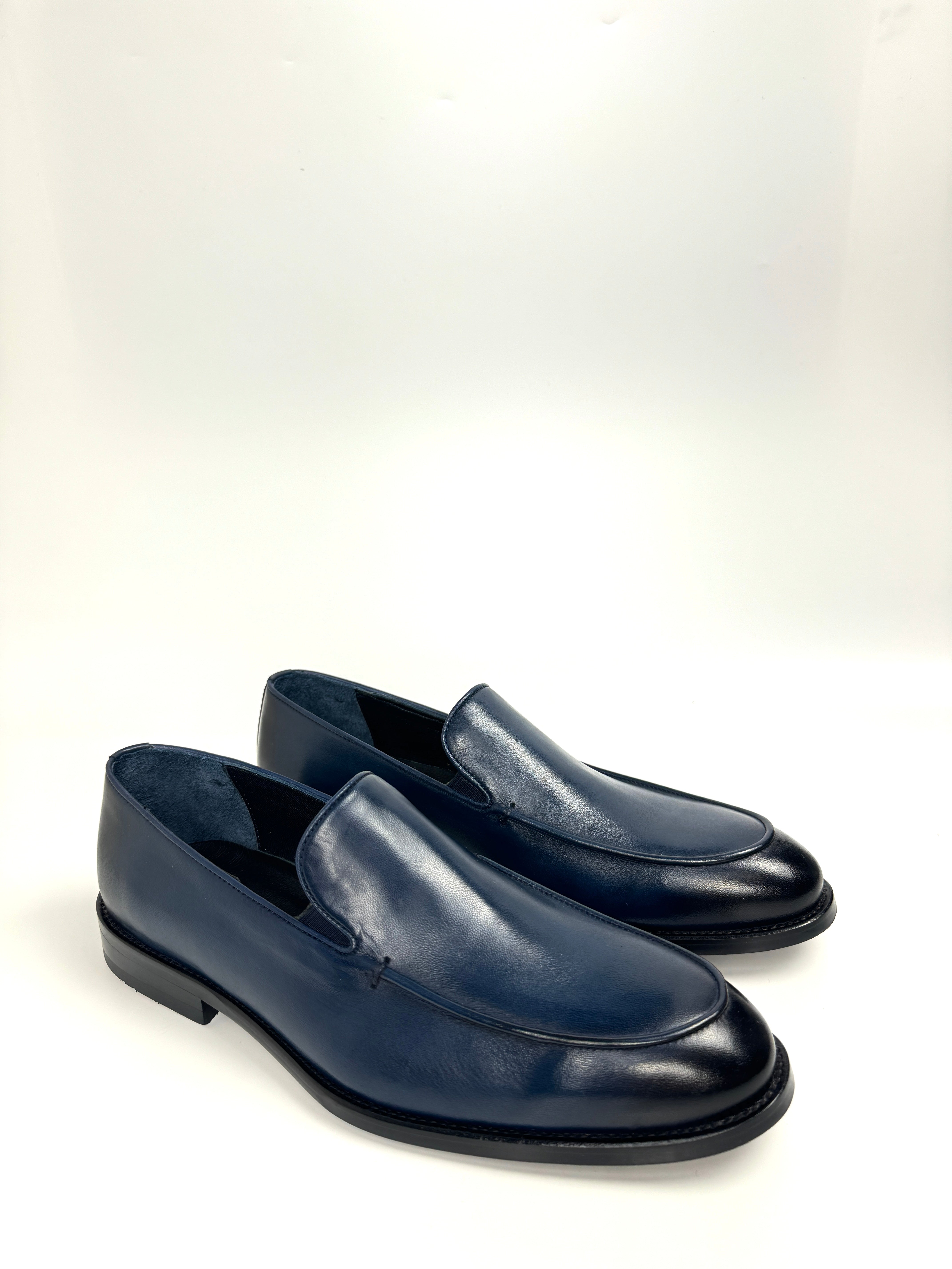 Silingech Navy Blue Calf Leather Slip-On Loafers