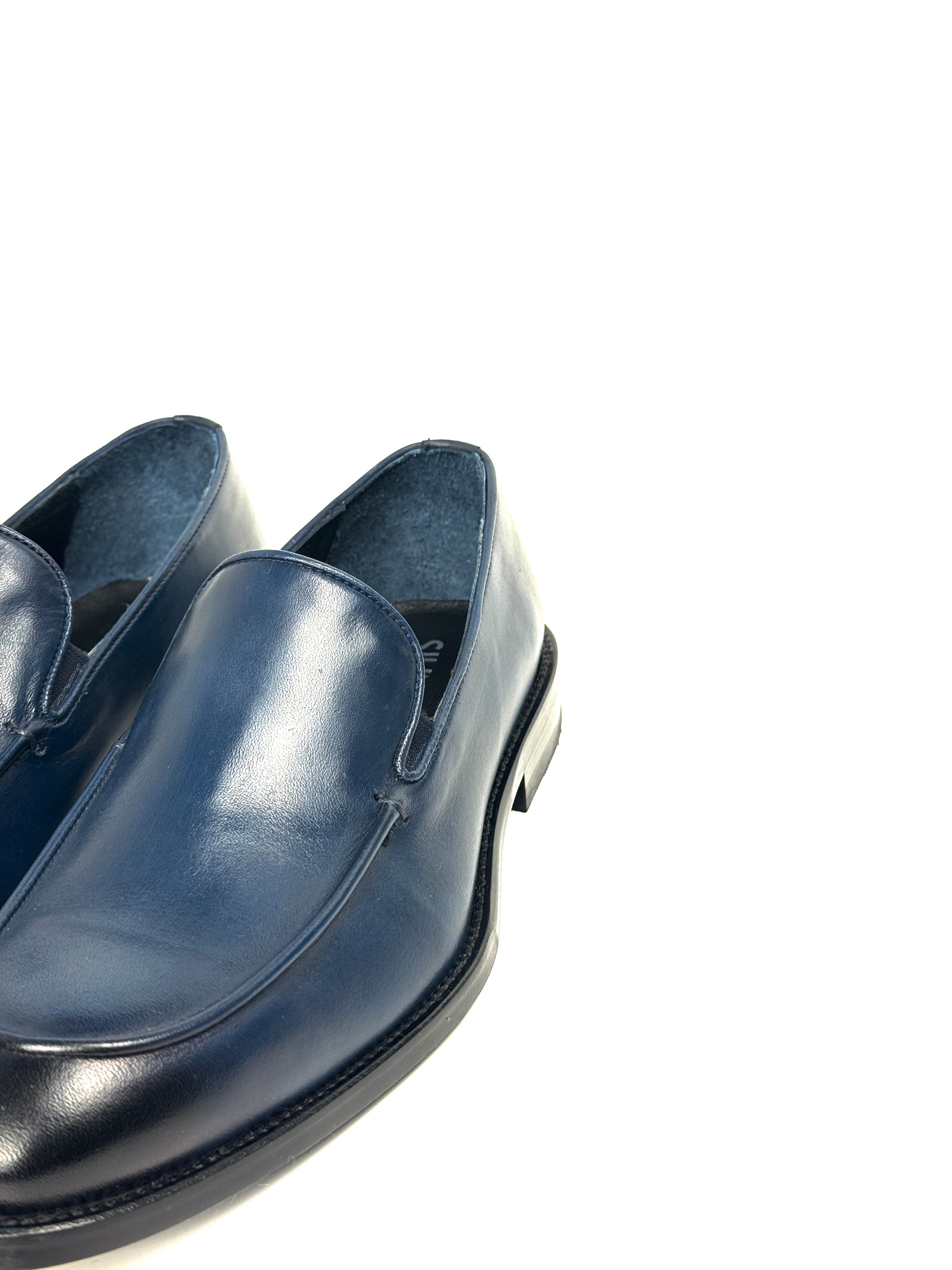 Silingech Navy Blue Calf Leather Slip-On Loafers