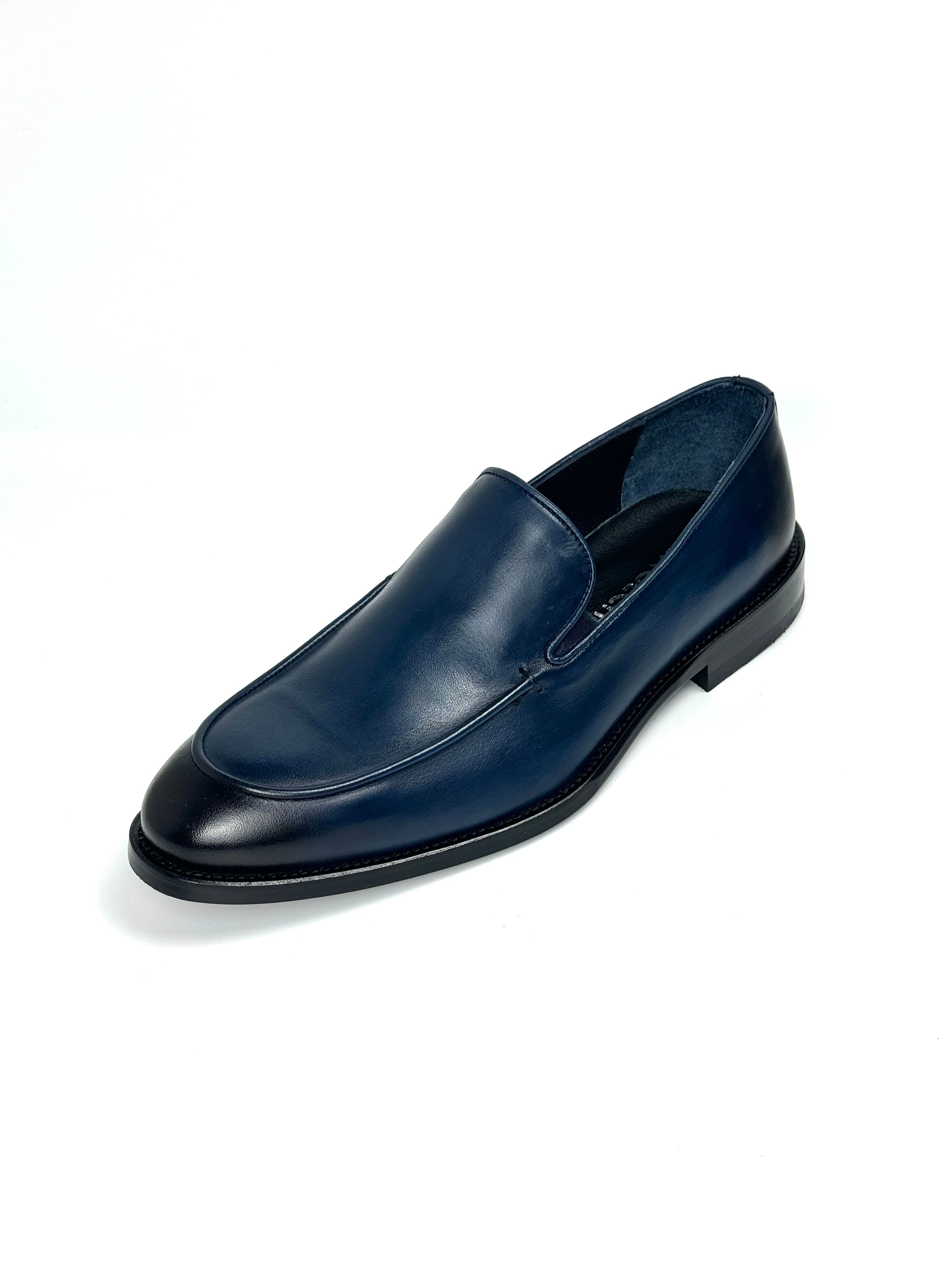 Silingech Navy Blue Calf Leather Slip-On Loafers