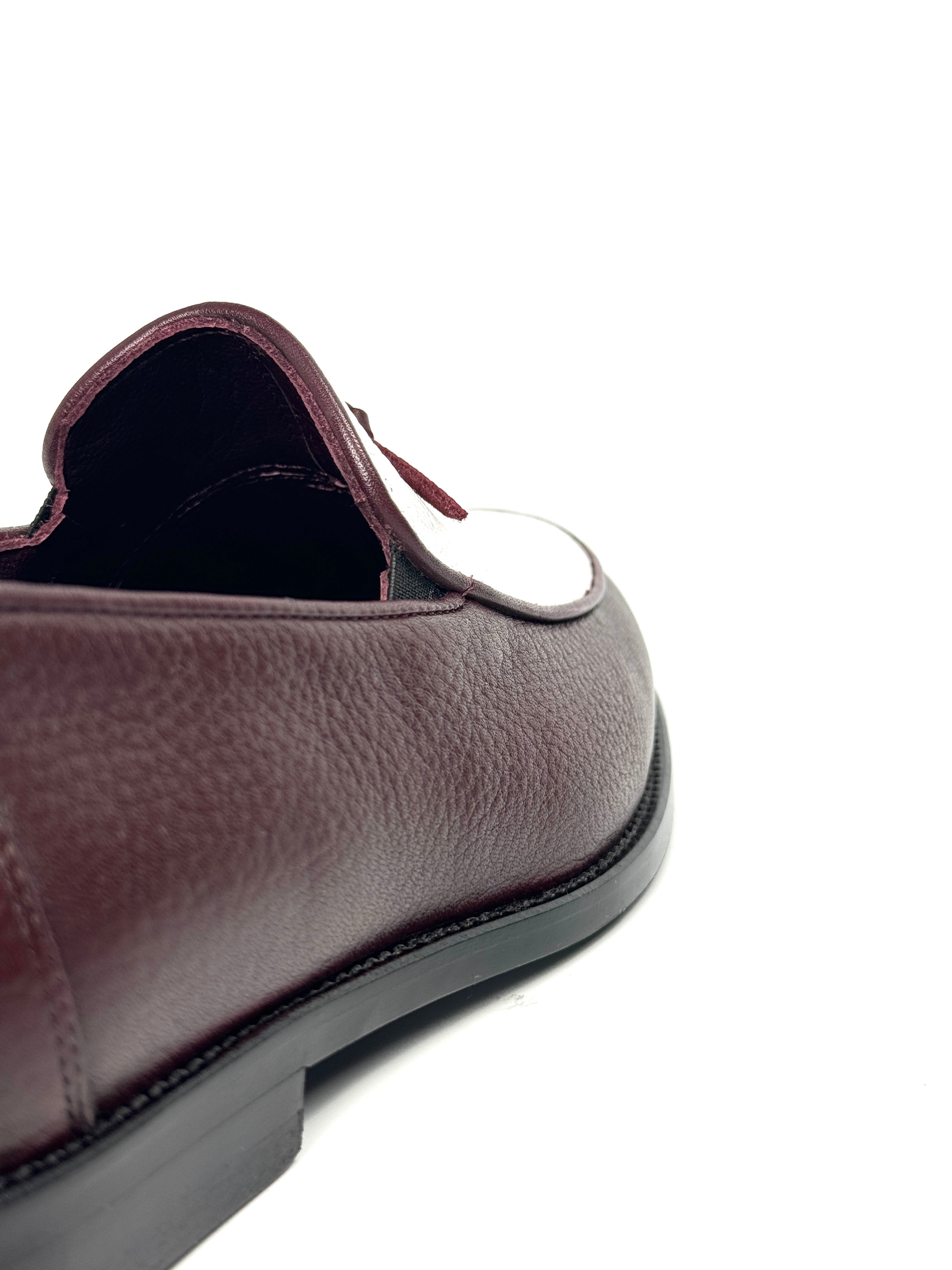 Silingech Textured Burgundy & White Calf Leather Tassel Loafers